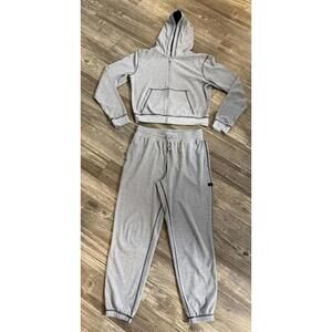 Fabletics 2 Piece Set Gray Waffle Knit Hoodie And Pants Sz M